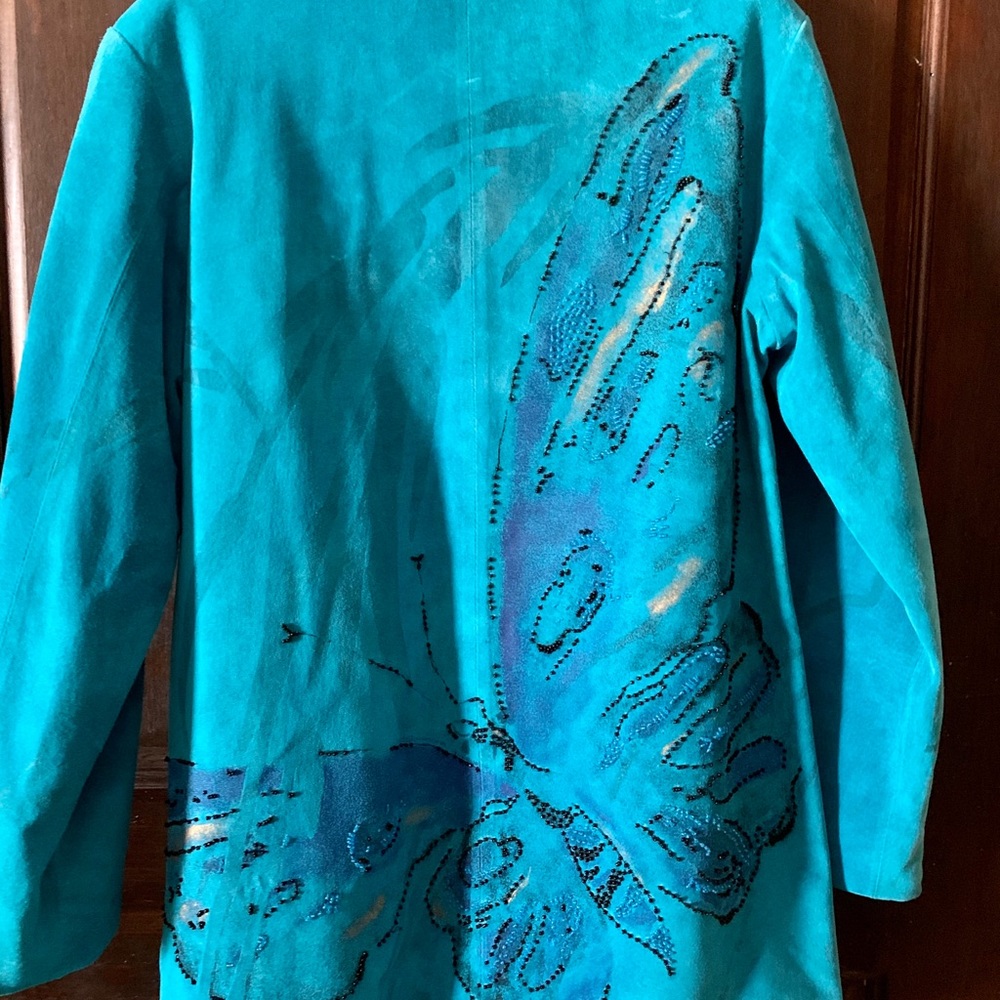 Turquoise suede embellish Chico’s jacket - Picture 2 of 3